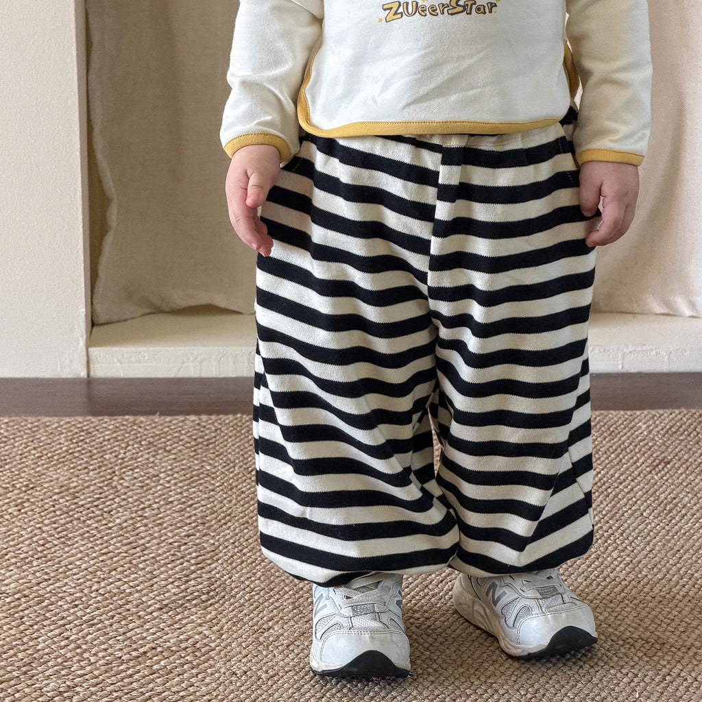 【73-110cm】星星連帽長袖 | 黃色針織開衫 | 條紋束腳褲