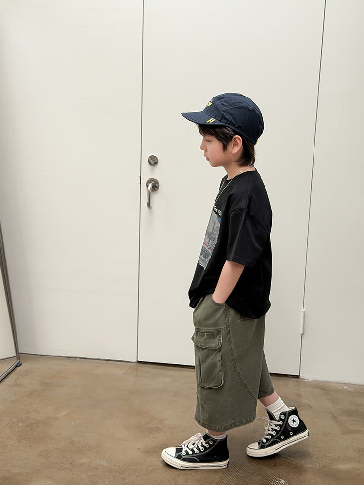 【100-170cm】全棉復古時髦T假日風涼爽上衣