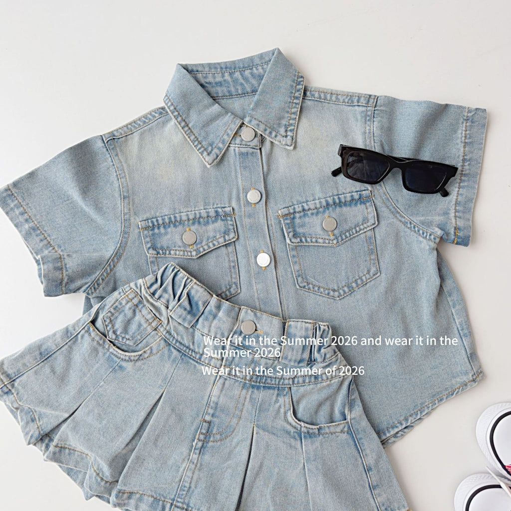 【90-150cm】牛仔短裙褲套裝