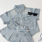 【90-150cm】牛仔短裙褲套裝