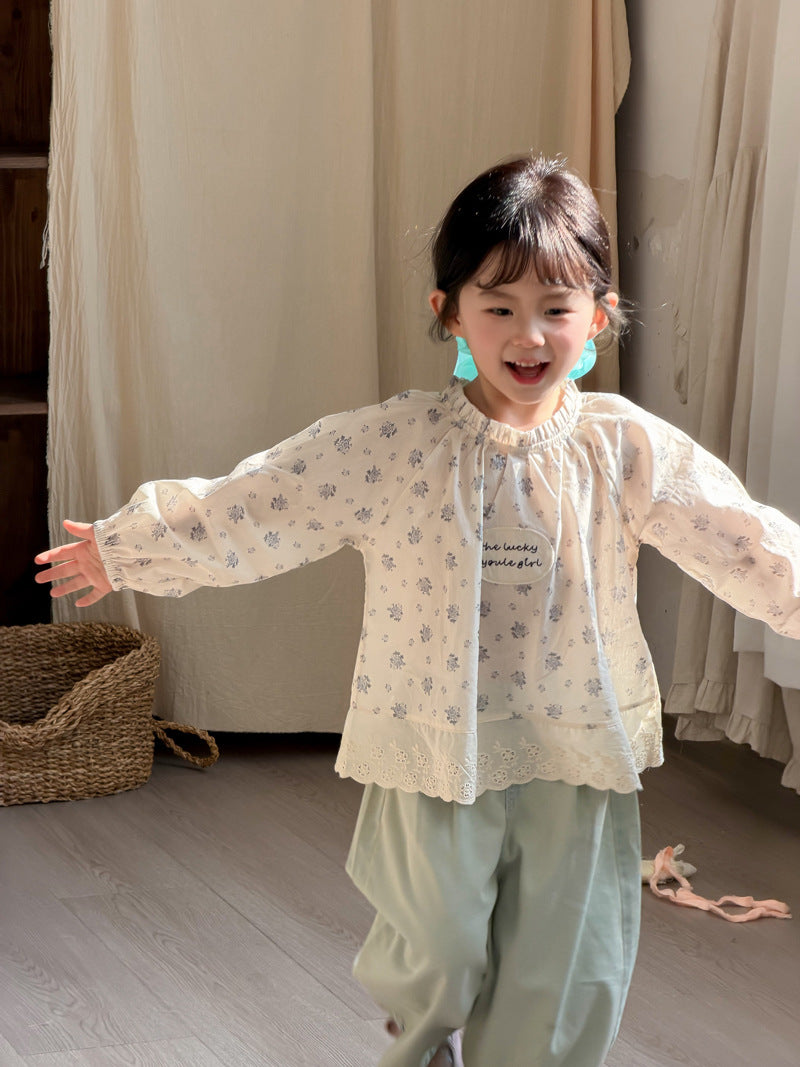 【90-140cm】小清新花邊襯衫