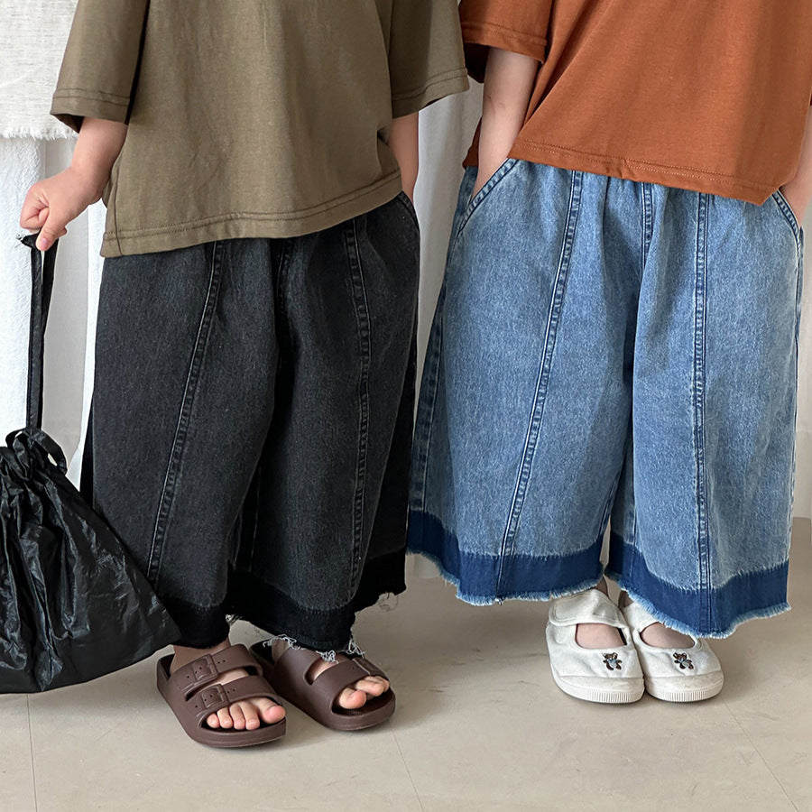 【80-140cm】漸層毛邊牛仔褲