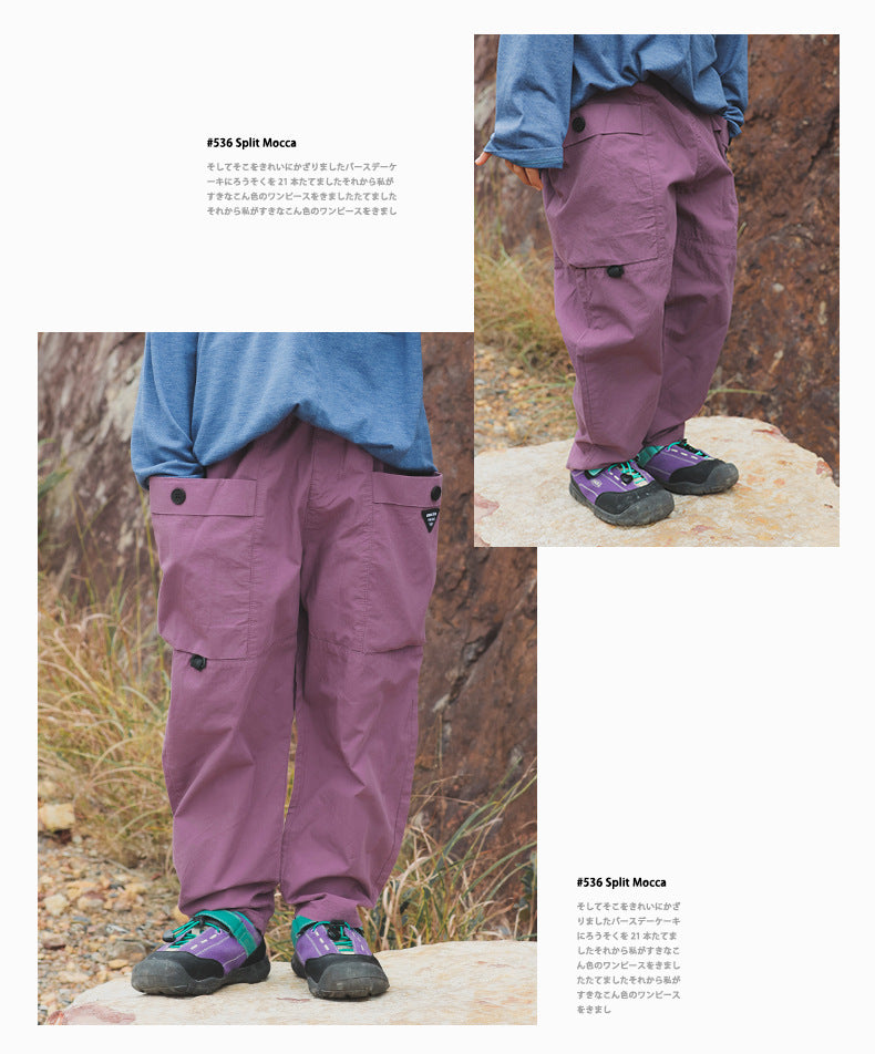 【100-160 cm】大口袋工裝褲復古直筒褲