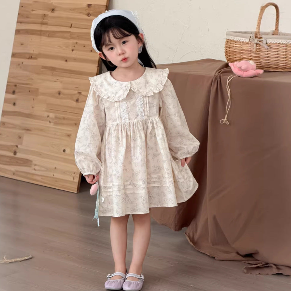 【90-140cm】小清新蕾絲娃娃領棉布碎花洋裝