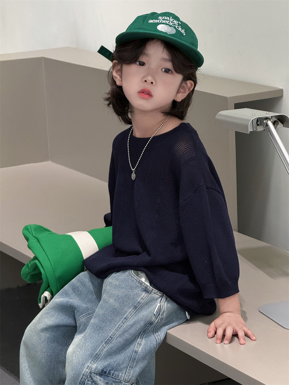 【100-160cm】韓系休閒彎刀牛仔褲