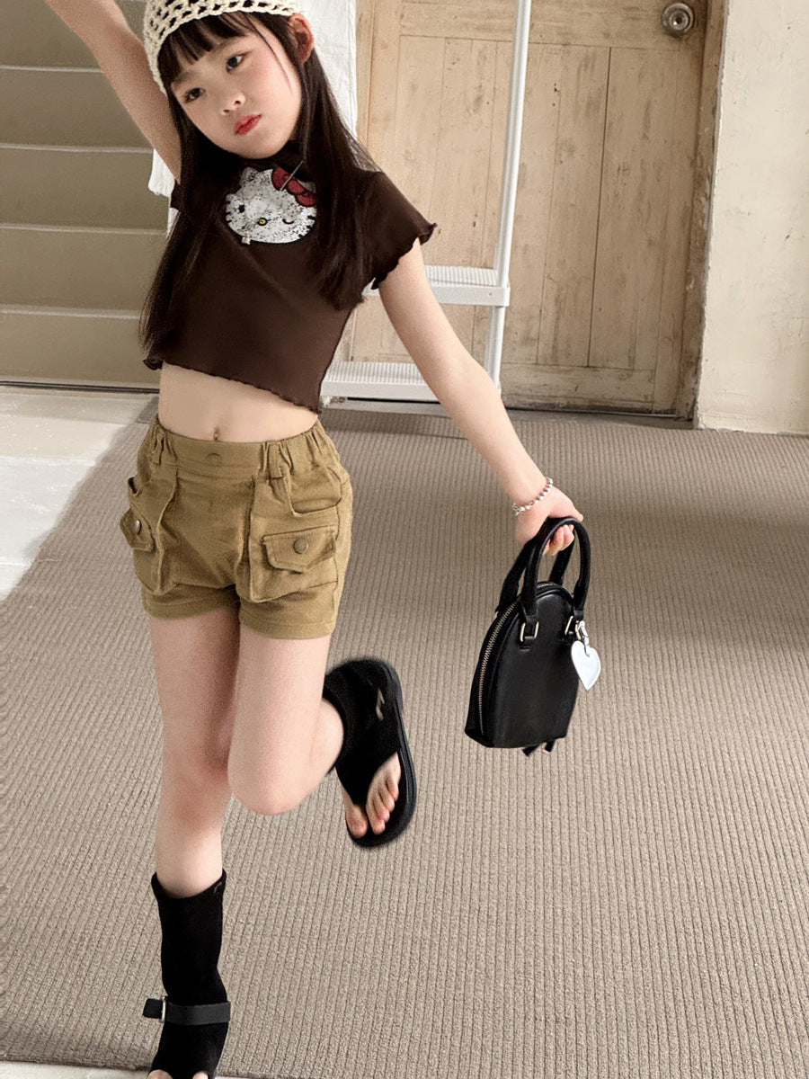 【100-150cm】修身高腰A字短褲