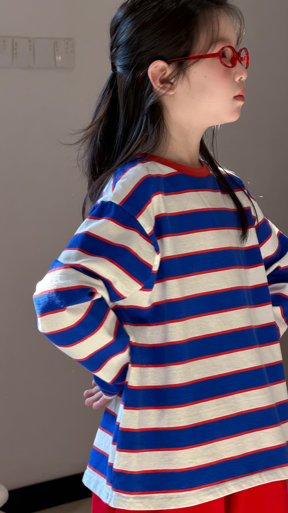 【100-160cm】韓版後背字母條紋T