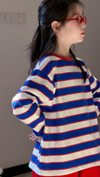 【100-160cm】韓版後背字母條紋T