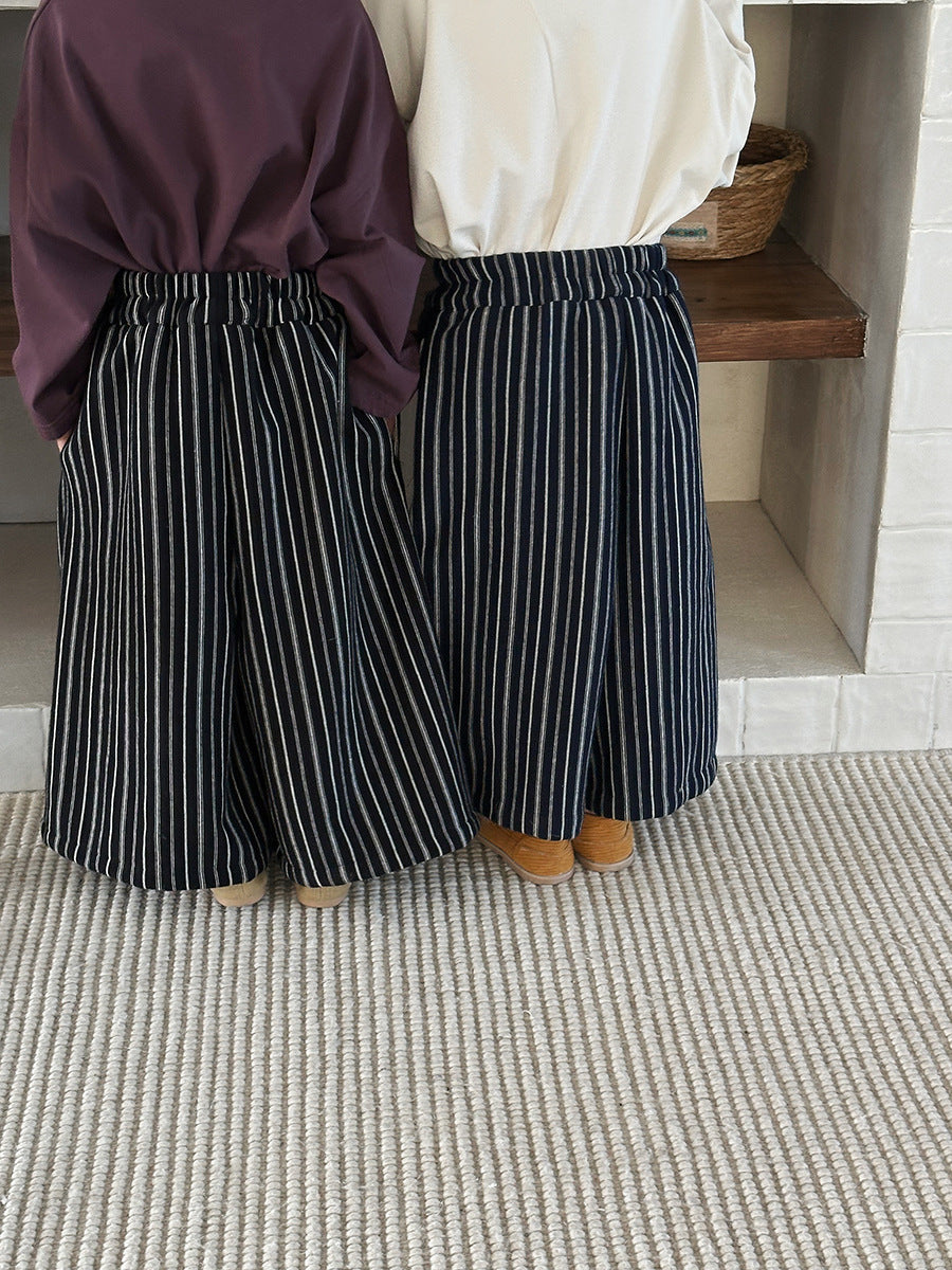 【80-140cm】豎條紋復古闊腿褲