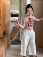 【100-150cm】圓點寬鬆休閒九分褲