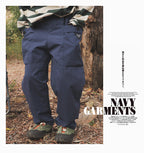 【100-160 cm】大口袋工裝褲復古直筒褲