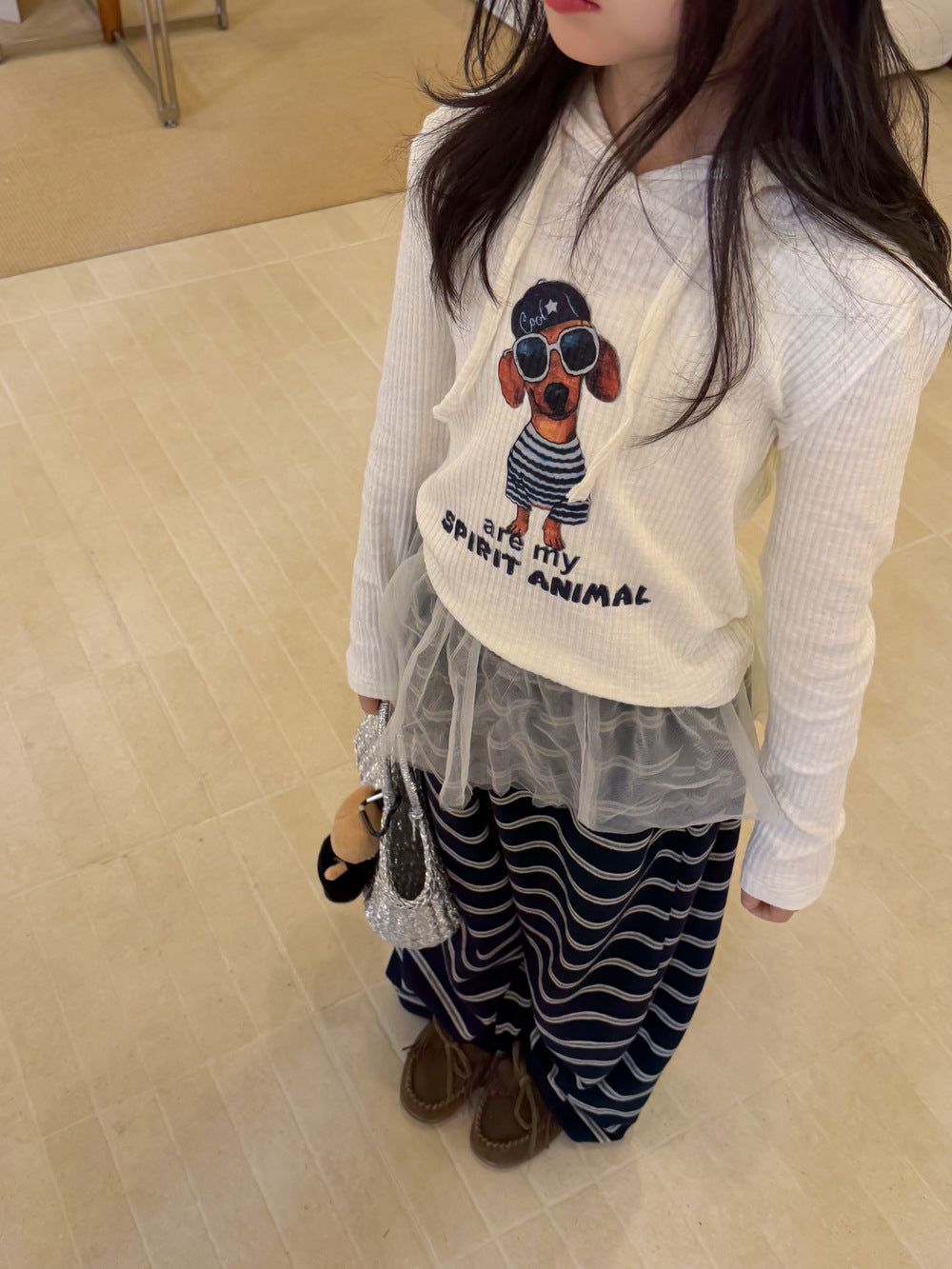 【100-160cm】韓版小狗連帽修身T