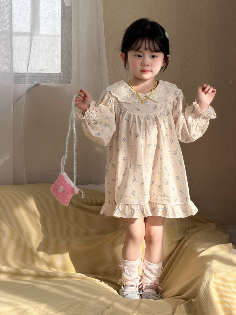 【90-140cm】韓版甜美翻領碎花裙