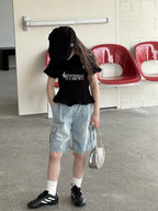 【100-150cm】設計感蕾絲修身褶皺T