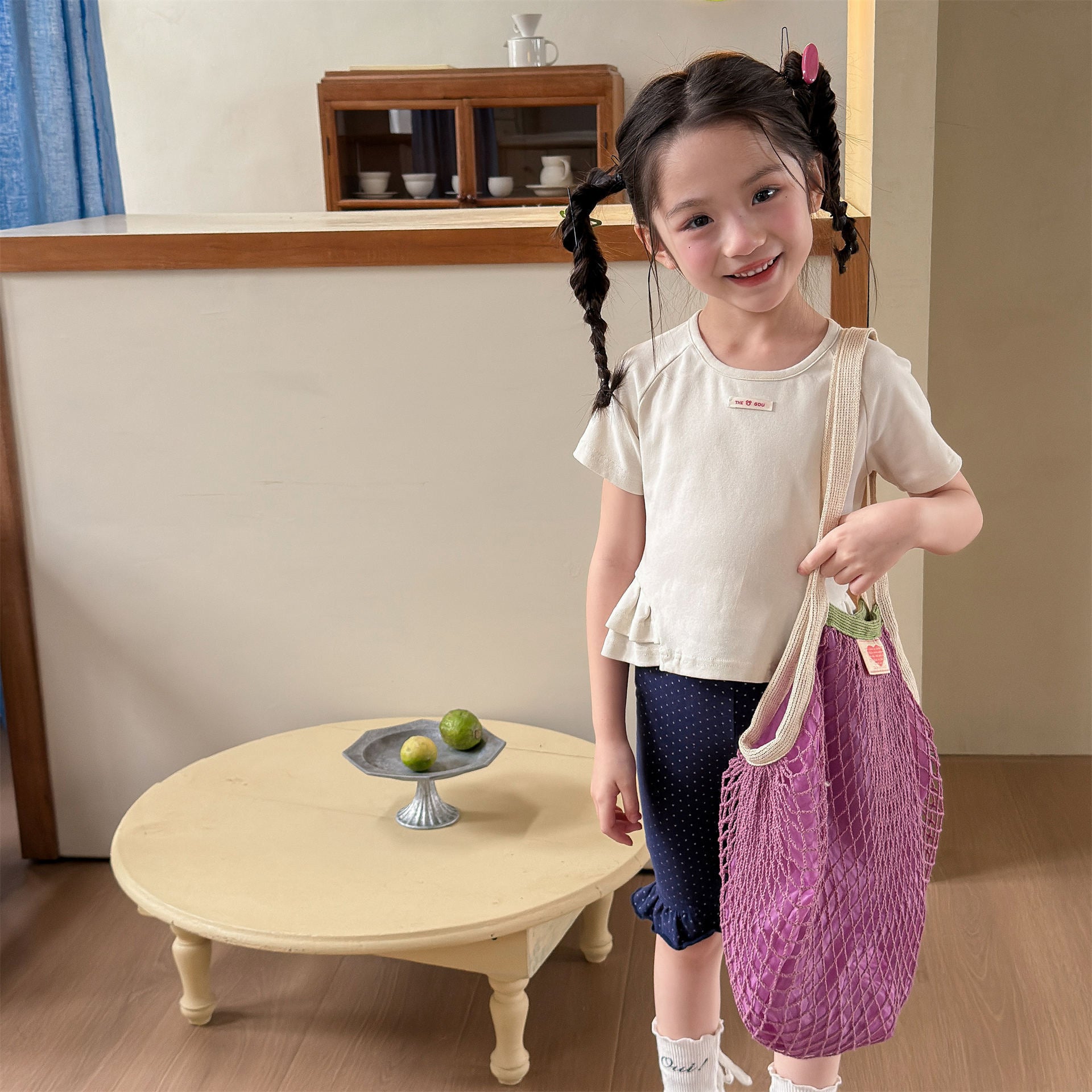 【80-130cm】韓版小標下擺荷葉邊T