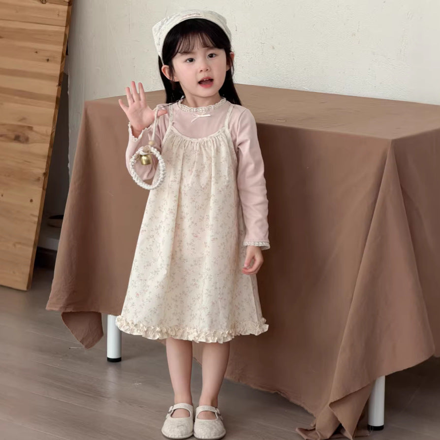 【90-140cm】韓版碎花棉布吊帶裙