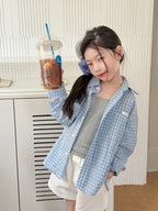 【100-170cm】慵懶格子襯衫防曬外套