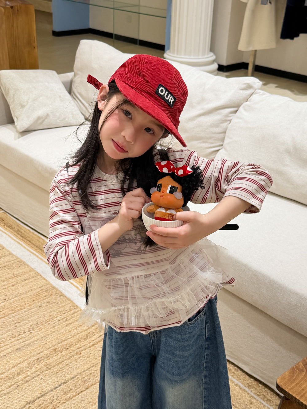 【100-160cm】百搭條紋米奇印花T+網紗兩件套