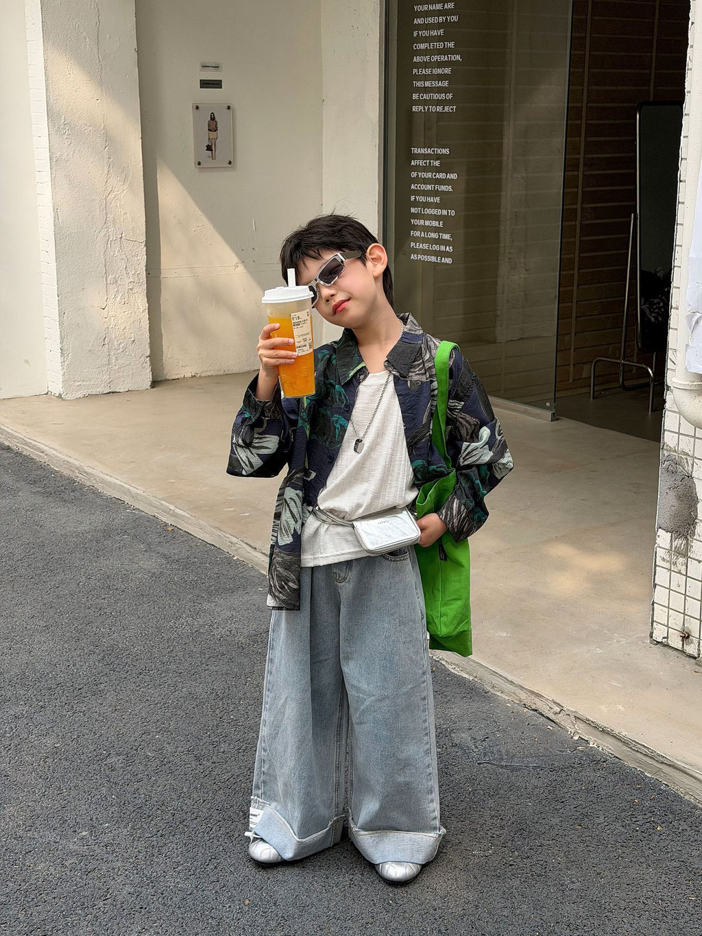 【90-160cm】韓版休閒翻邊水洗軟牛仔褲