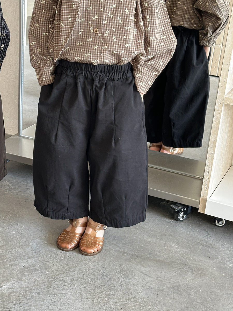 【80-140cm】簡約棉布寬鬆八分直筒褲