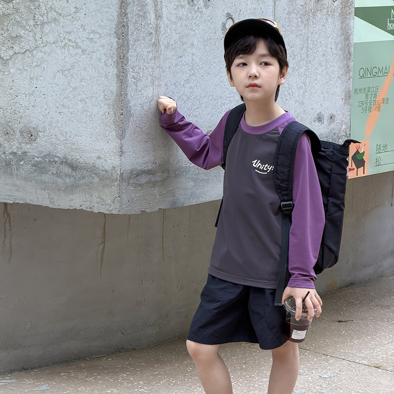 【100-170cm】3色-UPF50+字母撞色速乾涼爽防曬上衣