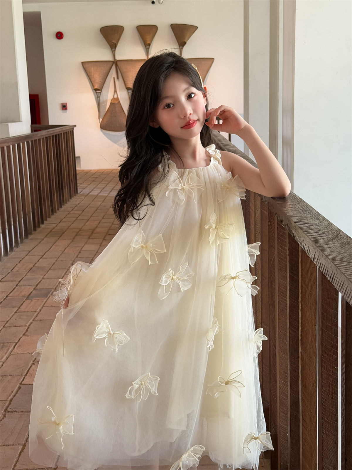 【100-160cm】浪漫蝴蝶結網紗背心裙