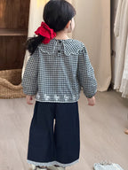 【90-140cm】重工刺繡格子襯衫