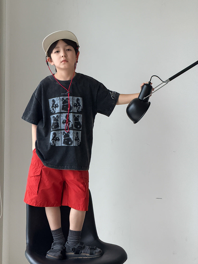 【100-170cm】美式復古砂洗卡通T