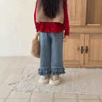 【現貨 110cm】【加絨】花邊褲腳直筒褲