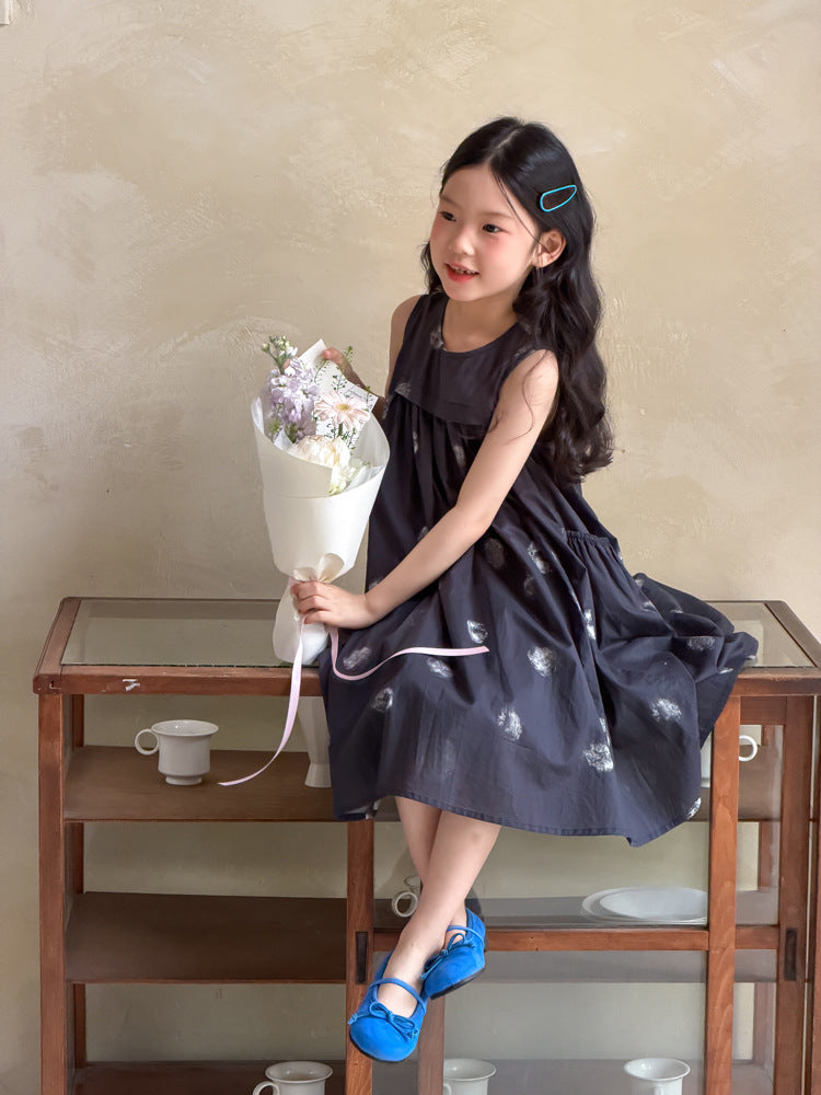【100-170cm】手繪感印花側口袋可愛背心裙