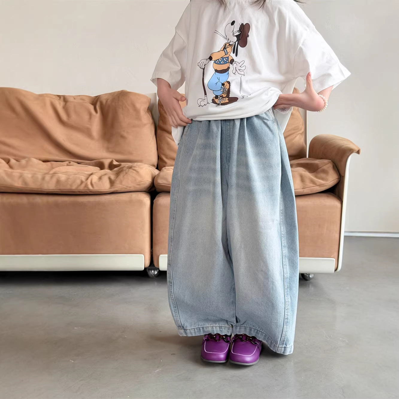 【90-150cm】韓版貓須寬鬆牛仔褲