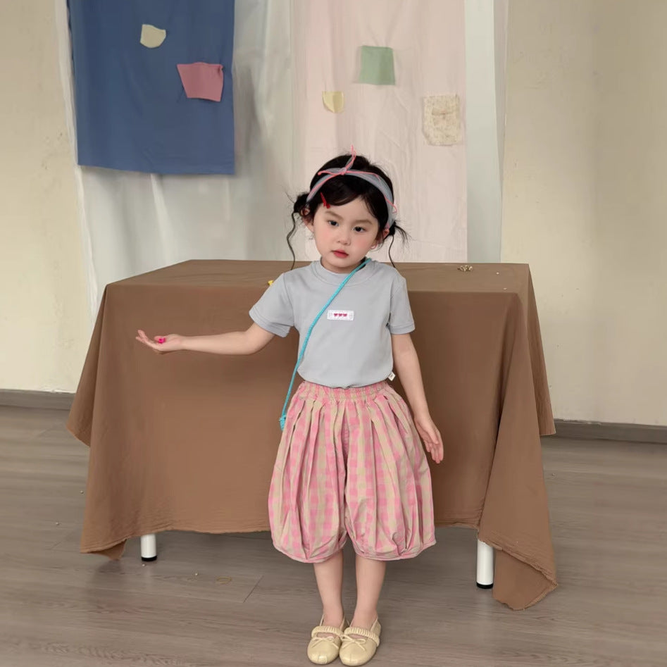 【90-140cm】韓版全棉格紋休閒褲