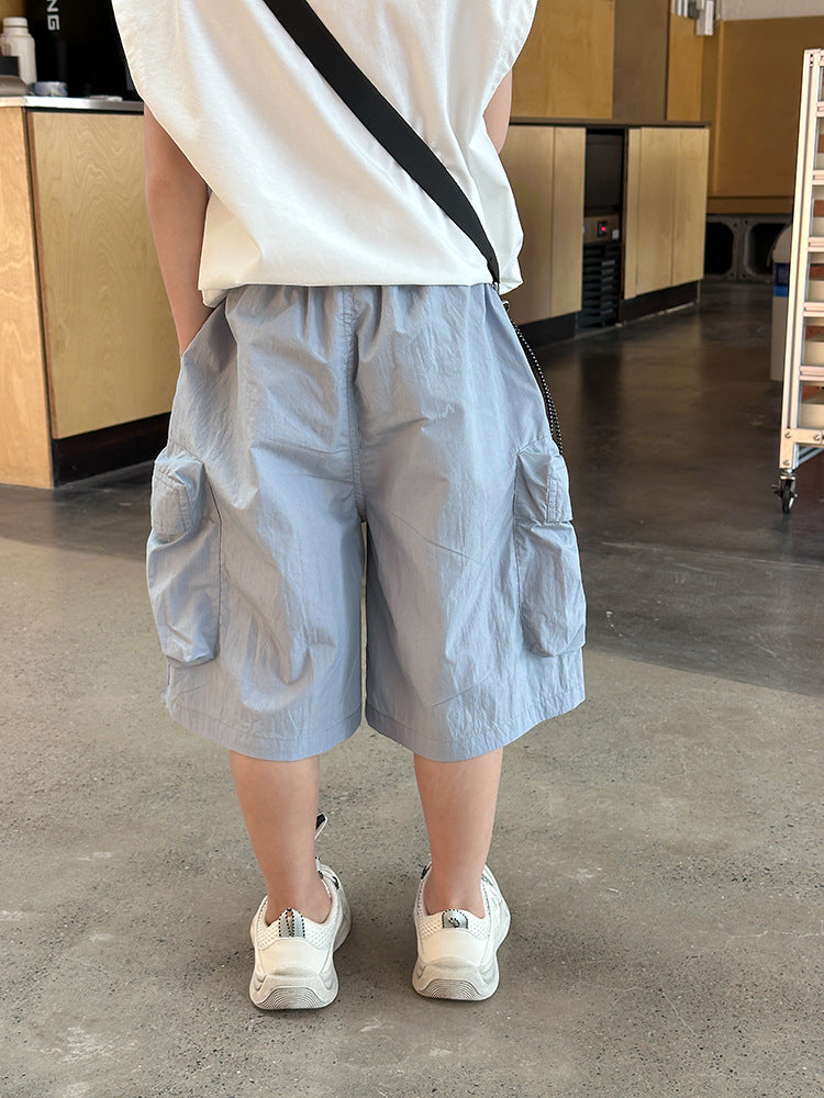 【90-170cm】(5色)耐穿舒適涼爽寬鬆口袋工裝短褲