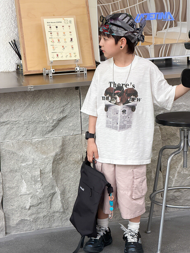 【100-170cm】美式復古狗狗印花T