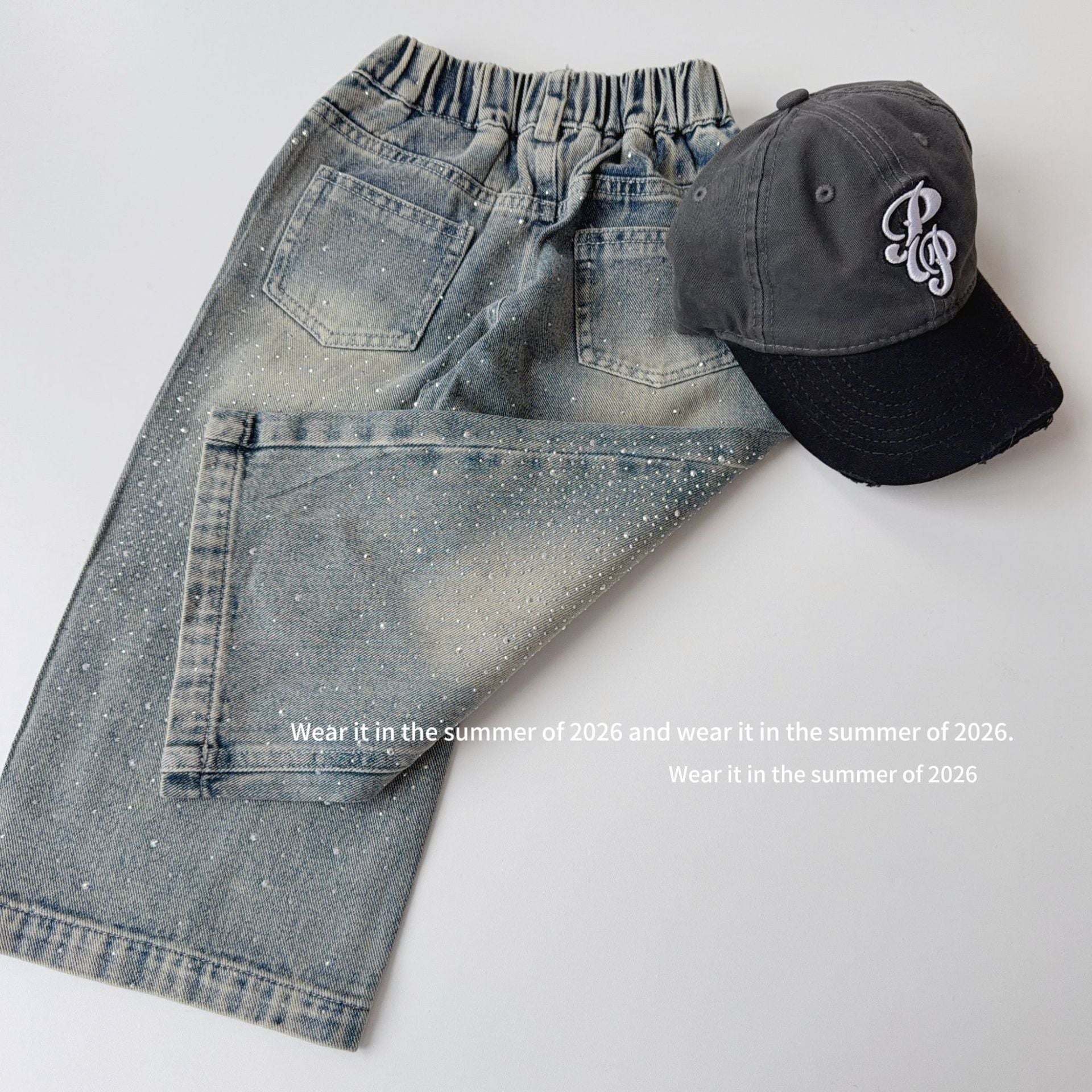 【90-150cm】【雙面鑽】滿鑽燙鑽牛仔褲