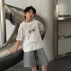 【100-160cm】韓版潮酷真兩件印花T