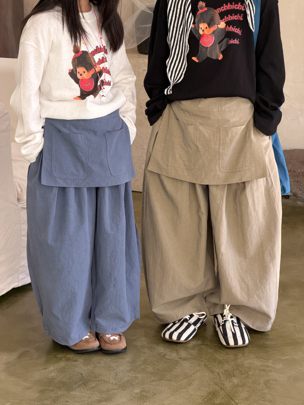 【100-160cm】純色寬鬆慵懶風直筒褲