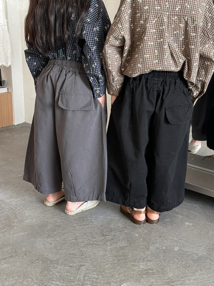 【80-140cm】簡約棉布寬鬆八分直筒褲