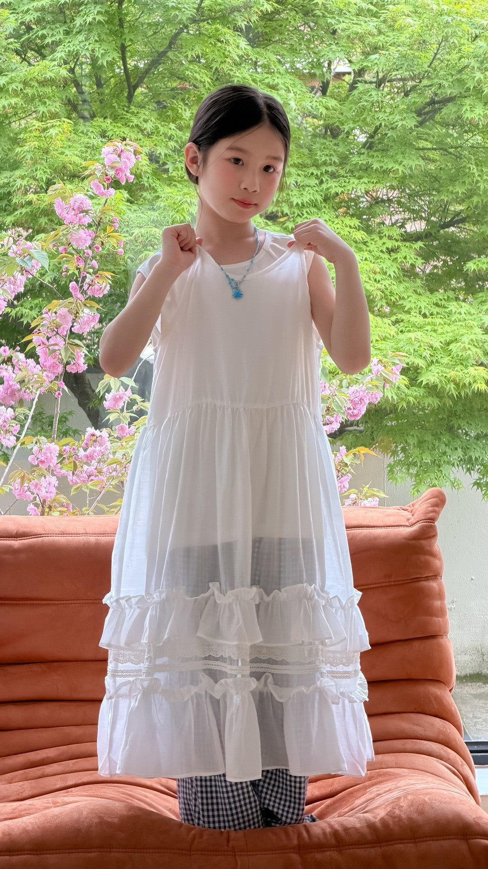 【100-160cm】韓版浪漫花邊背心裙