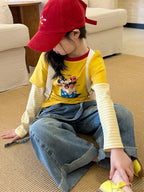 【100-160cm】韓版拼接米奇米妮假兩件上衣