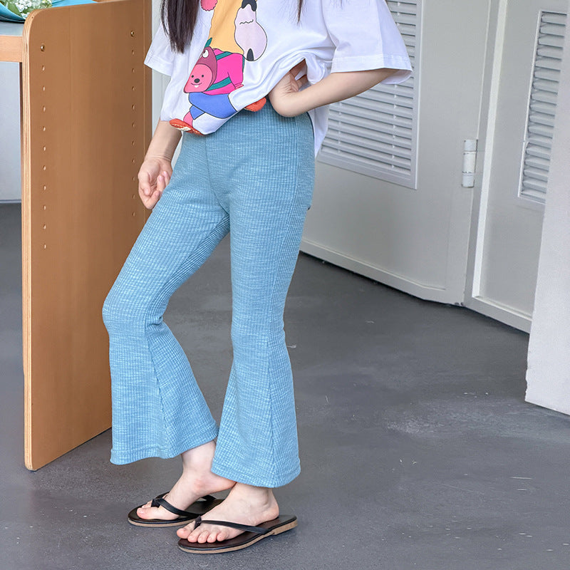 【100-170cm】肌理感高彈垂順透氣修身坑條喇叭褲