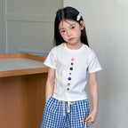 【100-170cm】韓版修身正肩彩扣T