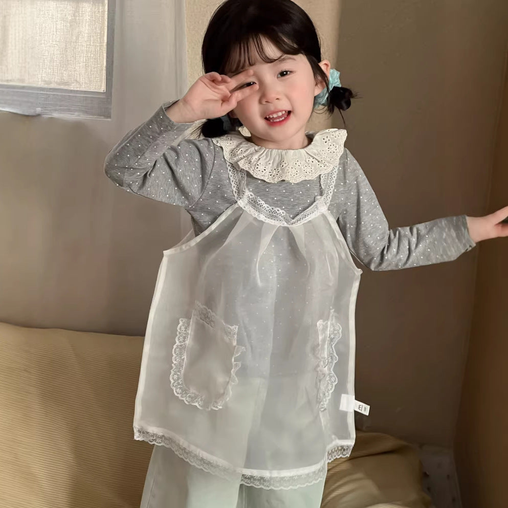 【90-140cm】蕾絲網紗連身裙 |花邊罩衫吊帶裙外穿上衣