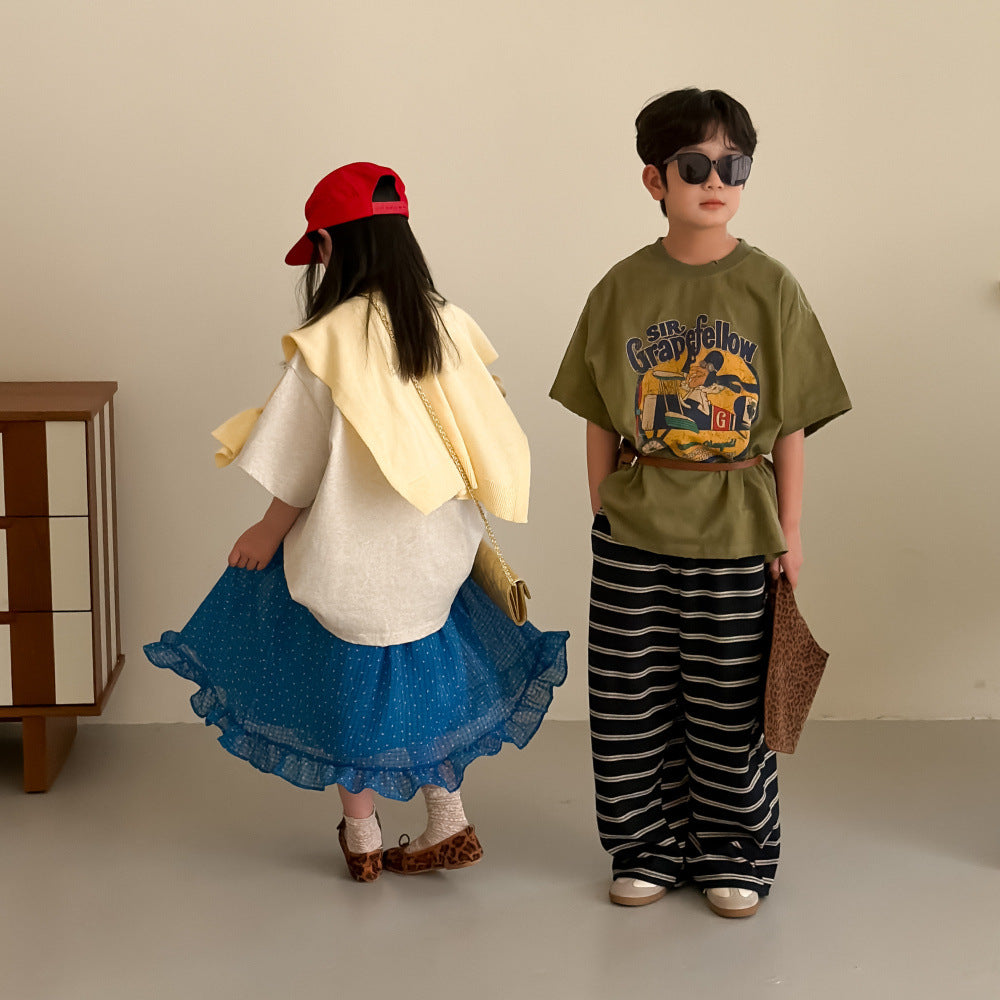 【100-160cm】字母圓領休閒寬鬆短袖