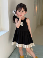 【90-140cm】法式甜美蕾絲掛脖花朵連身裙