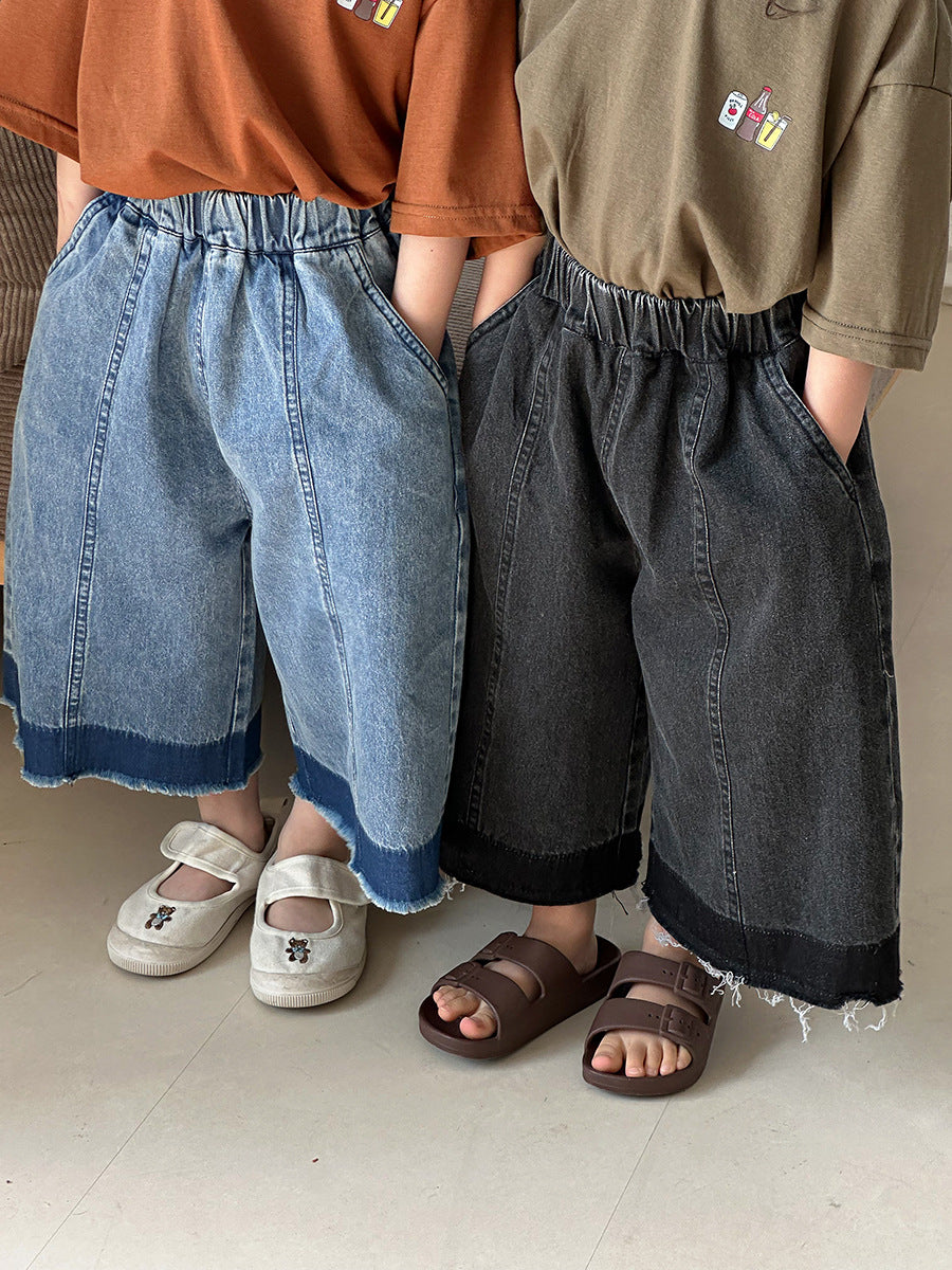 【80-140cm】漸層毛邊牛仔褲