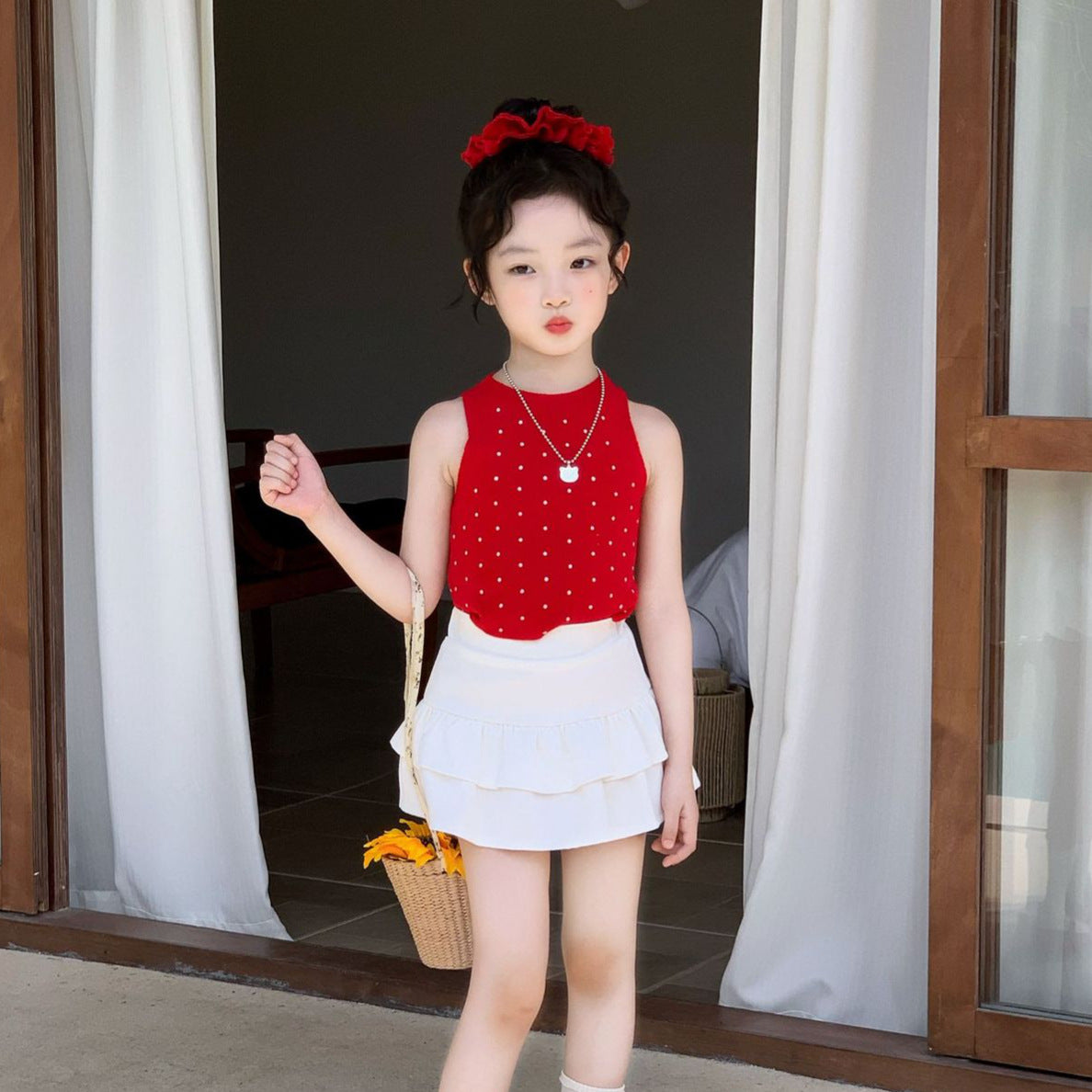 【90-150cm】韓系辣妹波點冰絲背心