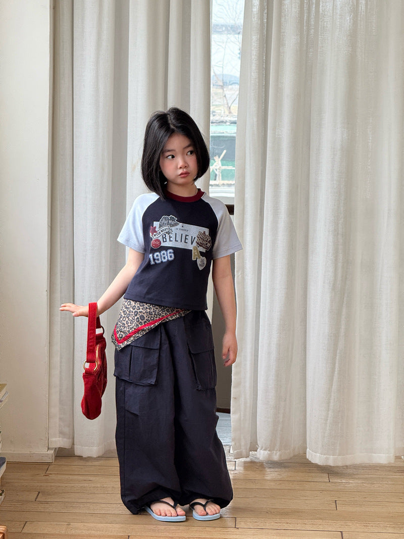 【120-160cm】插肩彈性印花T