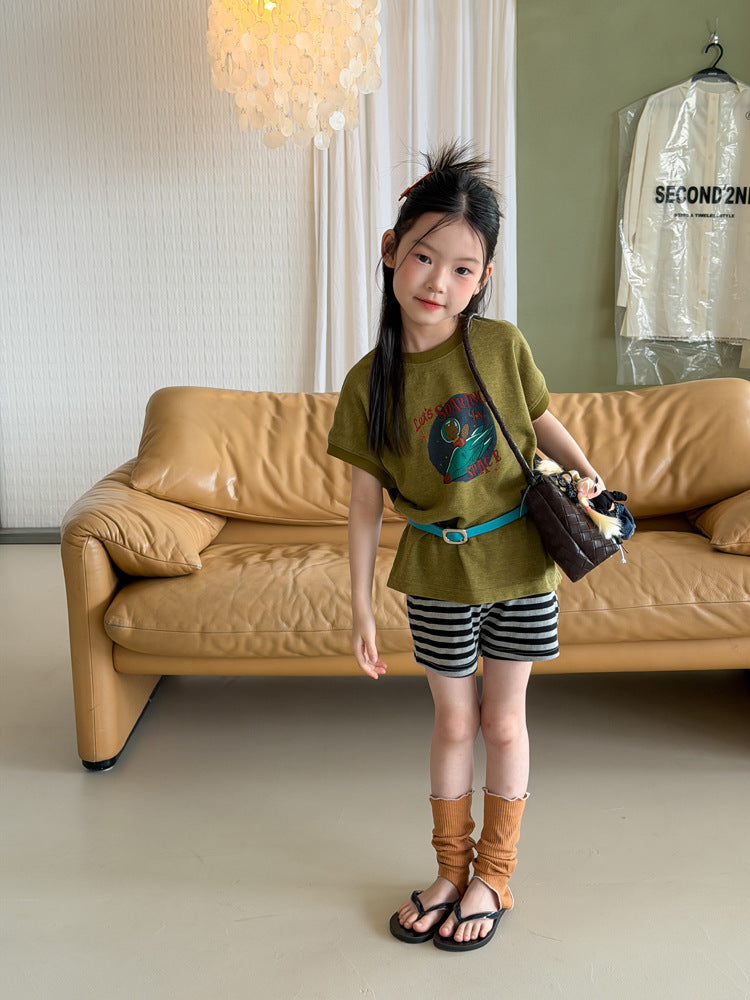 【100-170cm】韓版火箭星球印花T