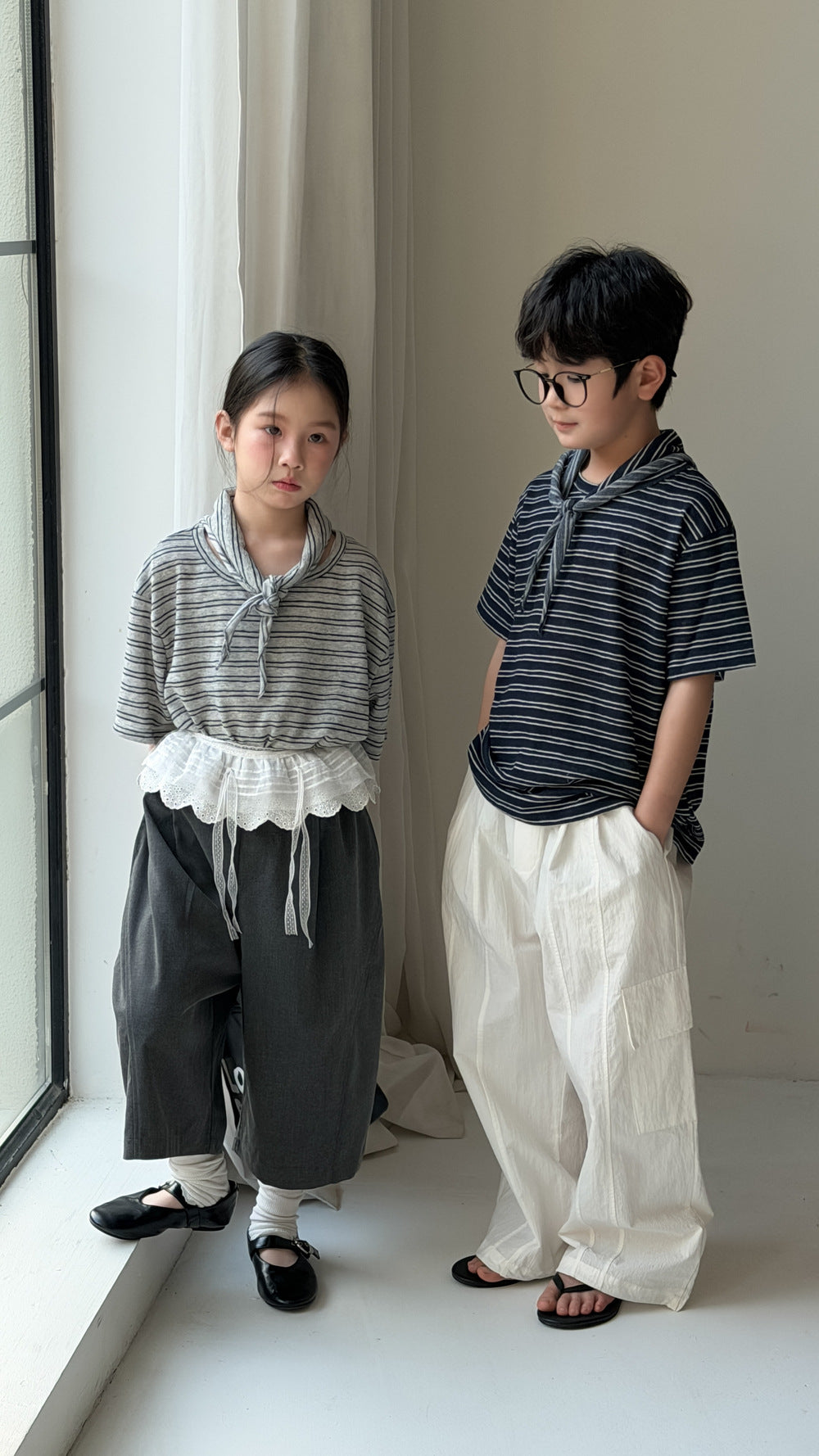 【100-160cm】韓版條紋T(附披肩)